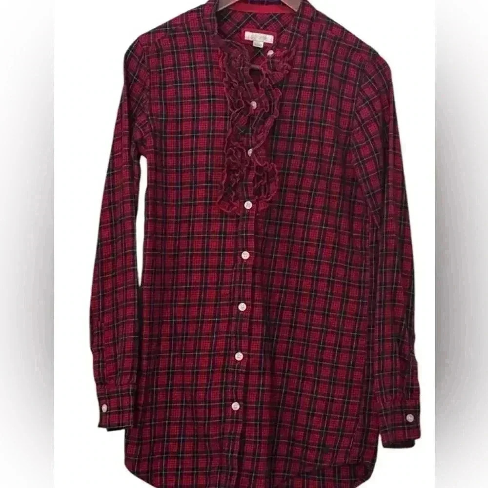 Aerie Red Plaid Ruffled cotton/flannel Night or Day Shirt, Size Small